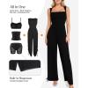 imagePopilush Jumpsuits for Women Dressy Casual Loose Overalls Sleeveless Rompers Outfits with Shapewear Adjustable Trouser Legs Black