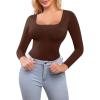 imagePopilush Shapewear Bodysuits for Women with Built In Bra Square Neck Short Sleeve Thong Body Suits Corset Tops Brown 3XL