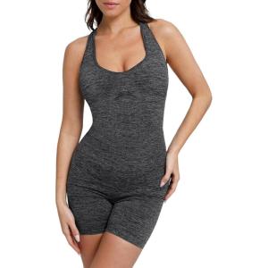 imagePopilush Shapewear Rompers For Women Cross Back Short Rompers Tummy Control Bodycon Gym Clothes 2024Black