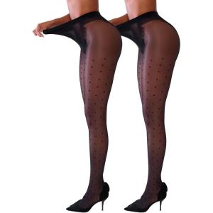 imageSheer Tights for Women Rip Resistant Pantyhose 30D Control Top Pantyhose Polka  Dot High Waist Compression NylonsBlack2 Pack