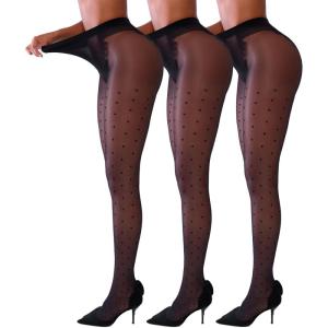 imageSheer Tights for Women Rip Resistant Pantyhose 30D Control Top Pantyhose Polka  Dot High Waist Compression NylonsBlack3 Pack
