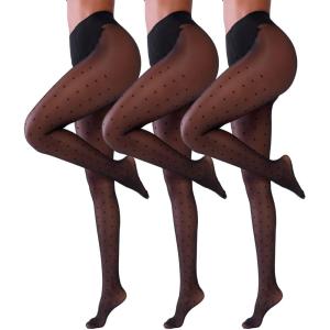 imageSheer Tights for Women Rip Resistant Pantyhose 30D Control Top Pantyhose Polka  Dot High Waist Compression NylonsBlackdot3pc