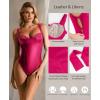 imagePopilush Faux Leather Corset Tops for Women  Tummy Control Lace Shapewear Body Suits Thong Body ShaperPink