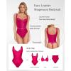 imagePopilush Faux Leather Corset Tops for Women  Tummy Control Lace Shapewear Body Suits Thong Body ShaperPink