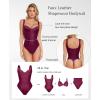 imagePopilush Faux Leather Corset Tops for Women  Tummy Control Lace Shapewear Body Suits Thong Body ShaperPurple