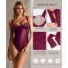 imagePopilush Faux Leather Corset Tops for Women  Tummy Control Lace Shapewear Body Suits Thong Body ShaperPurple