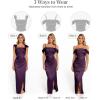 imagePopilush Womens Shapewear Maxi Dress Multi Way Wear Off The Shoulder Bodycon Long Cocktail Formal DressesPurple