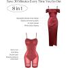 imagePopilush Womens Shapewear Maxi Dress Multi Way Wear Off The Shoulder Bodycon Long Cocktail Formal DressesRed
