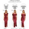 imagePopilush Womens Shapewear Maxi Dress Multi Way Wear Off The Shoulder Bodycon Long Cocktail Formal DressesRed