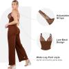 imagePopilush Lace Shapewear Jumpsuit for Women Built In Shapewear Backless V Neck Flare leggings Spaghetti Straps Wide Leg RomperBrown