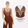 imagePopilush Lace Shapewear Jumpsuit for Women Built In Shapewear Backless V Neck Flare leggings Spaghetti Straps Wide Leg RomperBrown