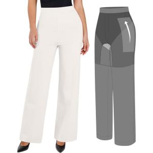 imagePopilush Work Pants for Women High Waisted Tummy Control Comfy Slimming Dress Pants with Pockets Business Casual OutfitsWhite