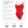 imagePopilush Corset Bodysuit for Women Tummy Control Shapewear Bodysuits Cowl Neck Tops Concert OutfitsRed
