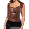 imagePopilush Leather Top Tummy Control Lace Corset Going Out Club Tops for Women Concert OutfitsBrown
