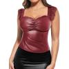 imagePopilush Leather Top Tummy Control Lace Corset Going Out Club Tops for Women Concert OutfitsRed