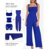 imagePopilush Jumpsuits for Women Dressy Casual Loose Overalls Sleeveless Rompers Outfits with Shapewear Adjustable Trouser Legs Blue