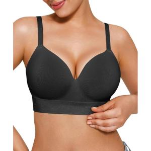 imagePopilush Bras for Women No Underwire Supportive Push Up Bralettes Wireless Full Coverage Plus Size Brasieres para MujerBlack