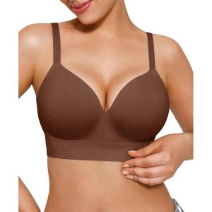 imagePopilush Bras for Women No Underwire Supportive Push Up Bralettes Wireless Full Coverage Plus Size Brasieres para MujerDark Brown