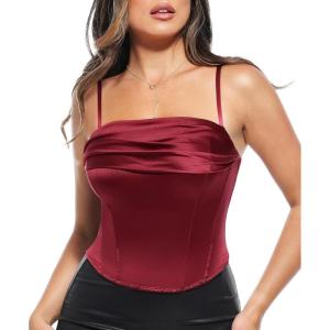 imagePopilush Camisole Tops for Women Sleeveless Spaghetti Strap Shapewear Halter Tube Tank Top for Club and Going OutRed