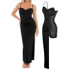 imagePopilush Womens Shapewear Maxi Dress Corset Ruched Bodycon Elegant Formal Cocktail Evening DressesBlack