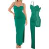 imagePopilush Womens Shapewear Maxi Dress Corset Ruched Bodycon Elegant Formal Cocktail Evening DressesGreen