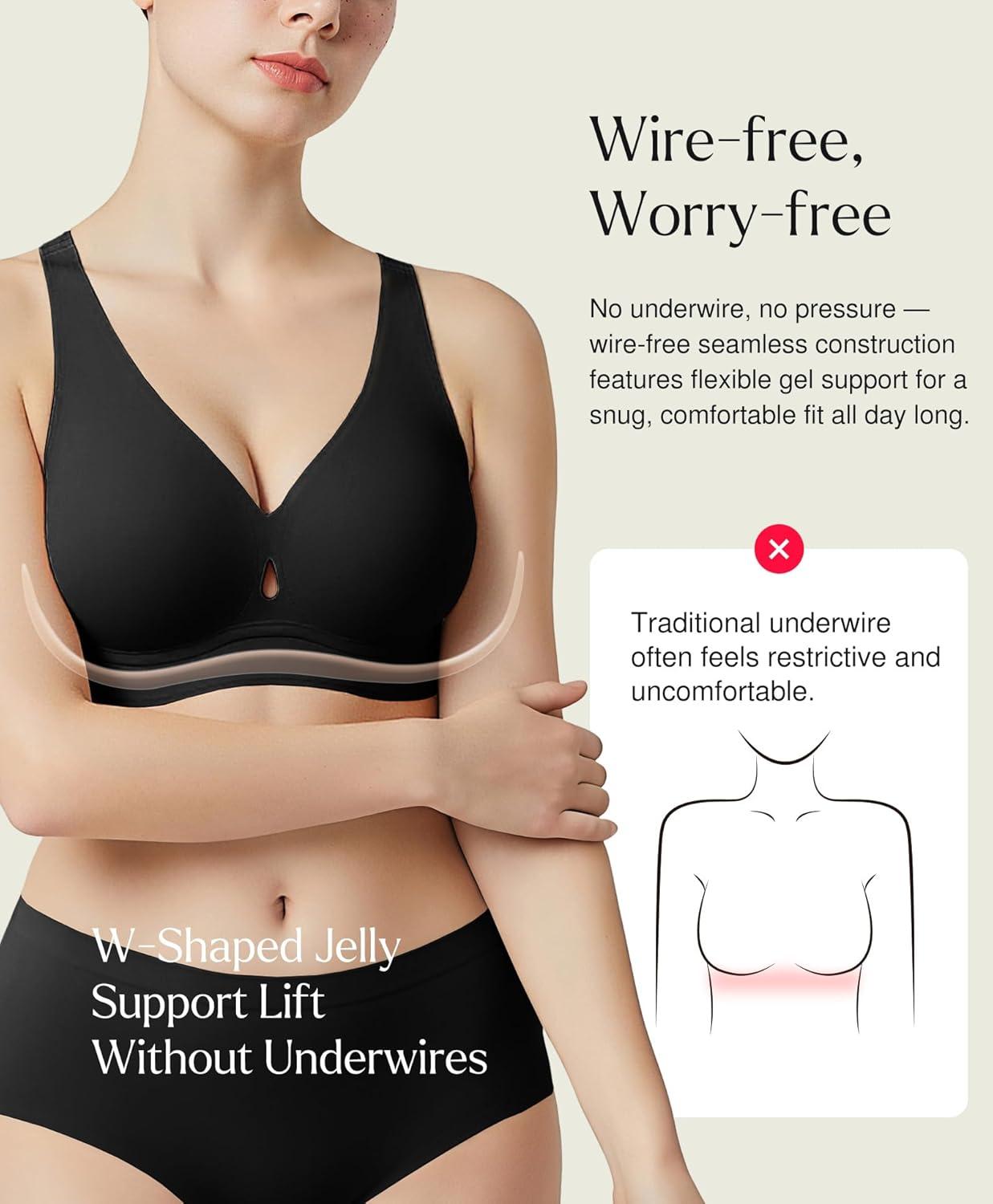 imagePopilush Bras for Women No Underwire Jelly Wireless Push up Bra Seamless Full Coverage Bralettes with Support and Lift Black