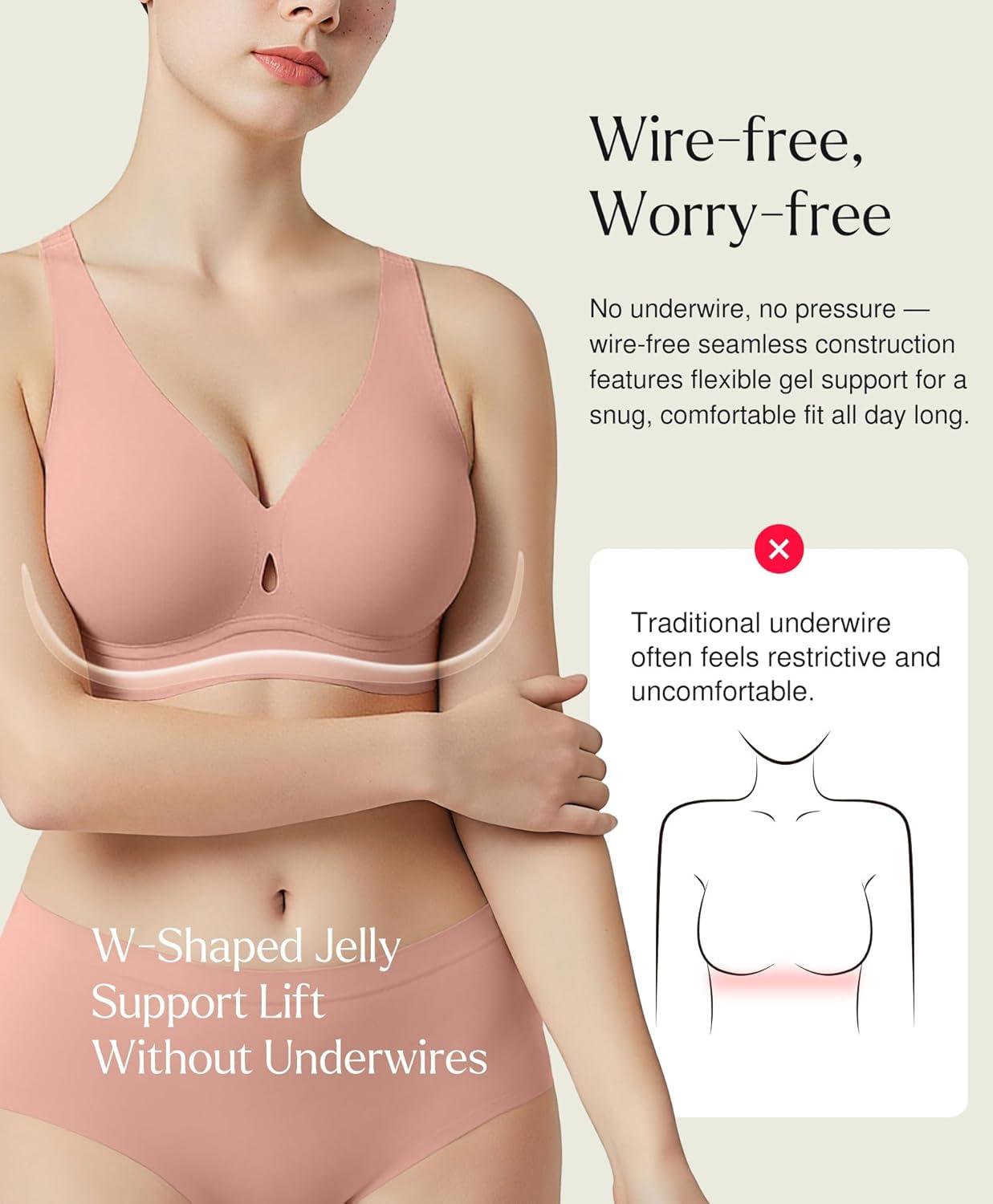imagePopilush Jelly Bras for Women No Underwire Push Up Bra Wireless Seamless Bralettes with Support Comfortable Minimizer BraPink