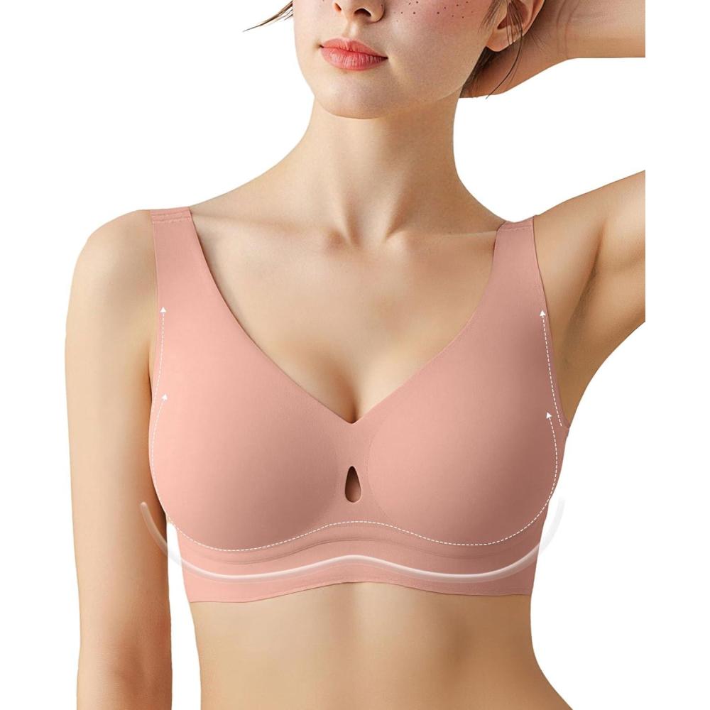 imagePopilush Jelly Bras for Women No Underwire Push Up Bra Wireless Seamless Bralettes with Support Comfortable Minimizer BraPink