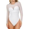 imagePopilush Long Sleeve Body Suits Womens Tummy Control Mesh Shapewear Corset Bodysuit Sheer Going Out Tops Fall OutfitsWhite