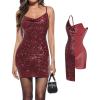 imagePopilush Sequin Mini Dress for Women  Slimming Shapewear with Cowl Neck Bodycon Sparkly Gown Cocktail Party and ClubRed