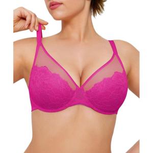 imagePopilush Minimizer Bras for Women Plus Size Full Coverage Lace Underwire Support Push Up Bra for Heavy Breast Everyday WearEggplant
