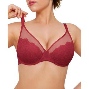 imagePopilush Minimizer Bras for Women Plus Size Full Coverage Lace Underwire Support Push Up Bra for Heavy Breast Everyday WearRed Lacquer
