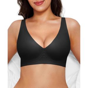 imagePopilush Wireless Bras Women Seamless No Underwire Push Up Bra Supportive Deep V Bralette Everyday Comfortable TShirt BraBlack