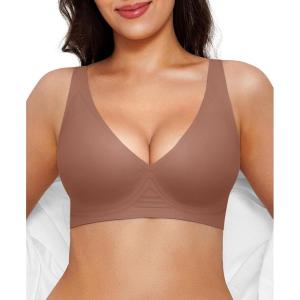 imagePopilush Wireless Bras Women Seamless No Underwire Push Up Bra Supportive Deep V Bralette Everyday Comfortable TShirt BraBrown