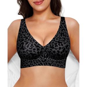 imagePopilush Wireless Bras Women Seamless No Underwire Push Up Bra Supportive Deep V Bralette Everyday Comfortable TShirt BraLeopard Black