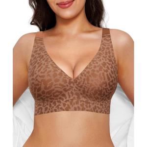 imagePopilush Wireless Bras Women Seamless No Underwire Push Up Bra Supportive Deep V Bralette Everyday Comfortable TShirt BraLeopard Brown