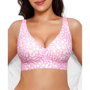 imagePopilush Wireless Bras Women Seamless No Underwire Push Up Bra Supportive Deep V Bralette Everyday Comfortable TShirt BraLeopard Pink