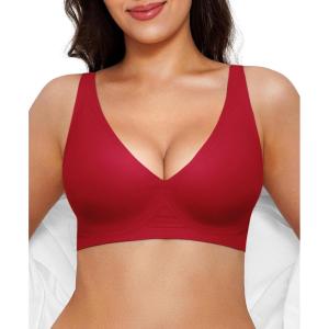 imagePopilush Wireless Bras Women Seamless No Underwire Push Up Bra Supportive Deep V Bralette Everyday Comfortable TShirt BraRed