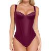 imagePopilush Faux Leather Body Suits for Womens Tummy Control Shapewear Bodysuit Lace Corset Tops Thong Body ShaperPurple