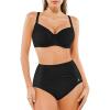 imagePopilush Two Piece Shapewear Swimsuits for Women Tummy Control High Waisted Bikini Sets Push Up Ruched Bathing SuitBlack
