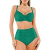 imagePopilush Two Piece Shapewear Swimsuits for Women Tummy Control High Waisted Bikini Sets Push Up Ruched Bathing SuitGreen