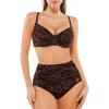 imagePopilush Two Piece Shapewear Swimsuits for Women Tummy Control High Waisted Bikini Sets Push Up Ruched Bathing SuitLeopard Print