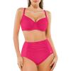 imagePopilush Two Piece Shapewear Swimsuits for Women Tummy Control High Waisted Bikini Sets Push Up Ruched Bathing SuitPink