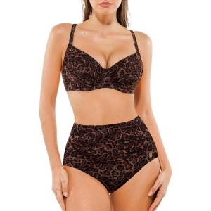 imagePopilush Two Piece Shapewear Swimsuits for Women Tummy Control High Waisted Bikini Sets Push Up Ruched Bathing SuitLeopard Print