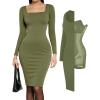 image:imagePopilush Cocktail Dress Long Sleeve Square Neck Midi Dress Shapewear Tummy Control Bodycon Dress Party Evening Built in BraGreen Midi Dress