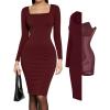 image:imagePopilush Cocktail Dress Long Sleeve Square Neck Midi Dress Shapewear Tummy Control Bodycon Dress Party Evening Built in BraNut Red Midi Dress