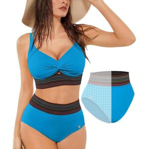 image:imagePopilush High Waisted Bikini Set for Women Tummy Control Shapewear Swimsuit with Boho Trim 4 Way Wear Beach and PoolBlue