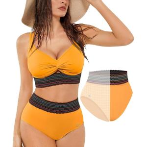 image:imagePopilush High Waisted Bikini Set for Women Tummy Control Shapewear Swimsuit with Boho Trim 4 Way Wear Beach and PoolOrange