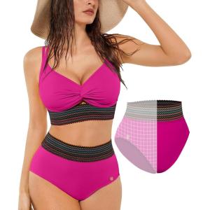 image:imagePopilush High Waisted Bikini Set for Women Tummy Control Shapewear Swimsuit with Boho Trim 4 Way Wear Beach and PoolPurple