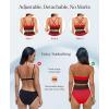 image:imagePopilush Tummy Control Swimsuits for Women High Waisted Bikini Sets Shapewear with Boho Trim 4 Way Wear Beach and PoolRed